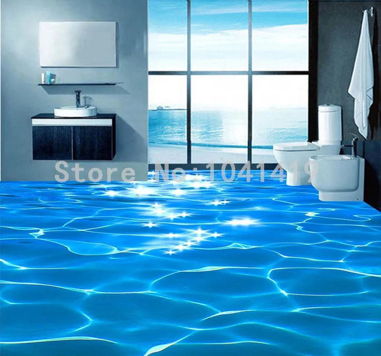 Фотообои для пола 3D стерео сверкающие обои для пола с морской водой ПВХ самоклеющиеся водонепроницаемые экологически чистые 3D обои для ванной комнаты