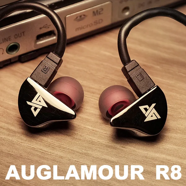 Оригинальные наушники AUGLAMOUR R8 HIFI Super Bass In Ear, металлические наушники с ушным крюком, обновленные HIFI наушники, гарнитура «сделай сам» - Цвет: BLACK