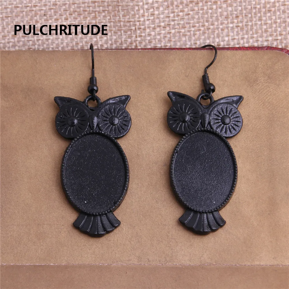 PULCHRITUDE 12 шт./партия металлический черный сплав подходит 18*25 мм диаметр Овальный Кабошон Подвеска Настройки Сова Форма C0297