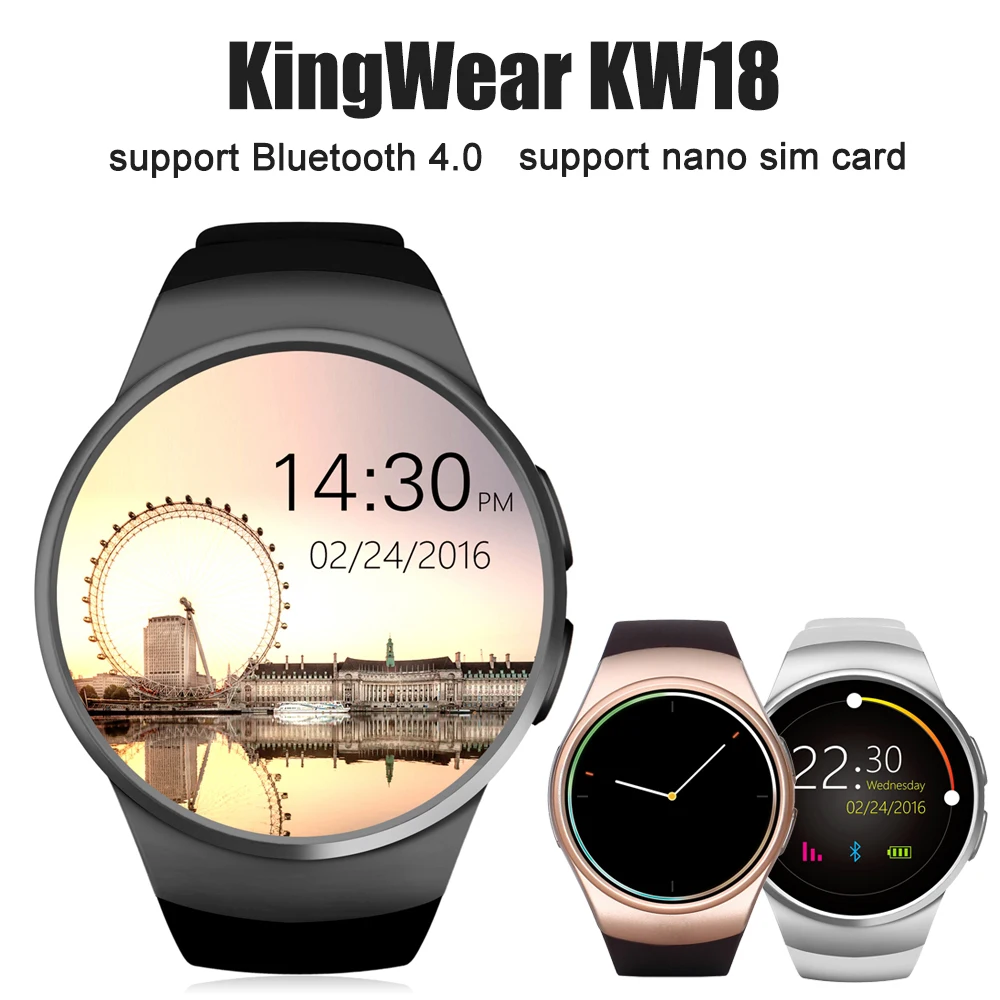 KingWear KW18 1 3 дюймов Bluetooth Смарт часы телефон MTK2502 умные монитор сердечного ритма
