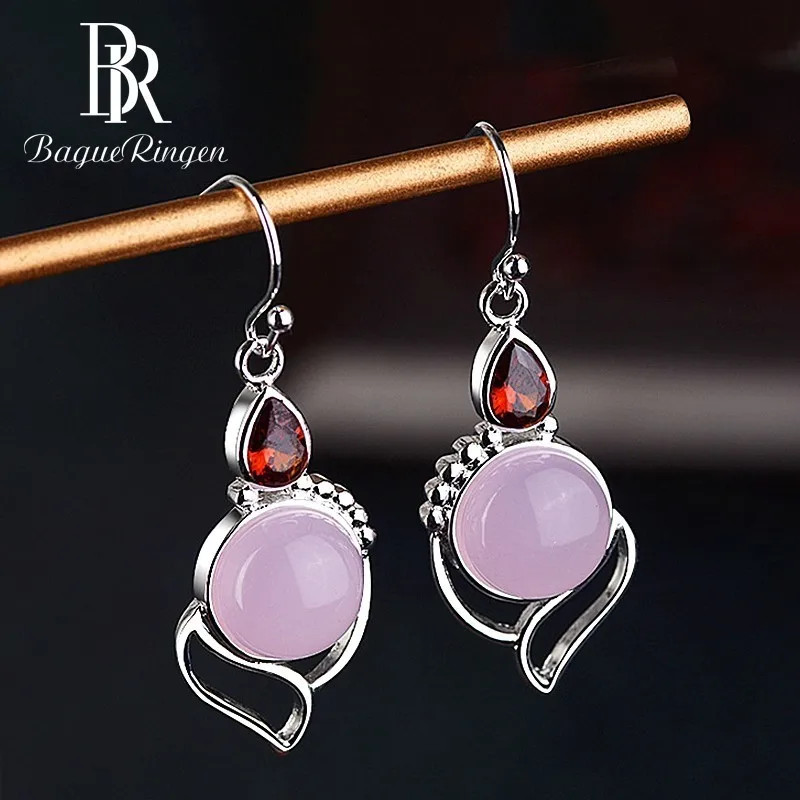 

Begua Ringen 925 Silver Jewelry Drop Earrings For Women Created Rose Quartz Big Dangle Earrings Wholesale Party Anniversary Gift