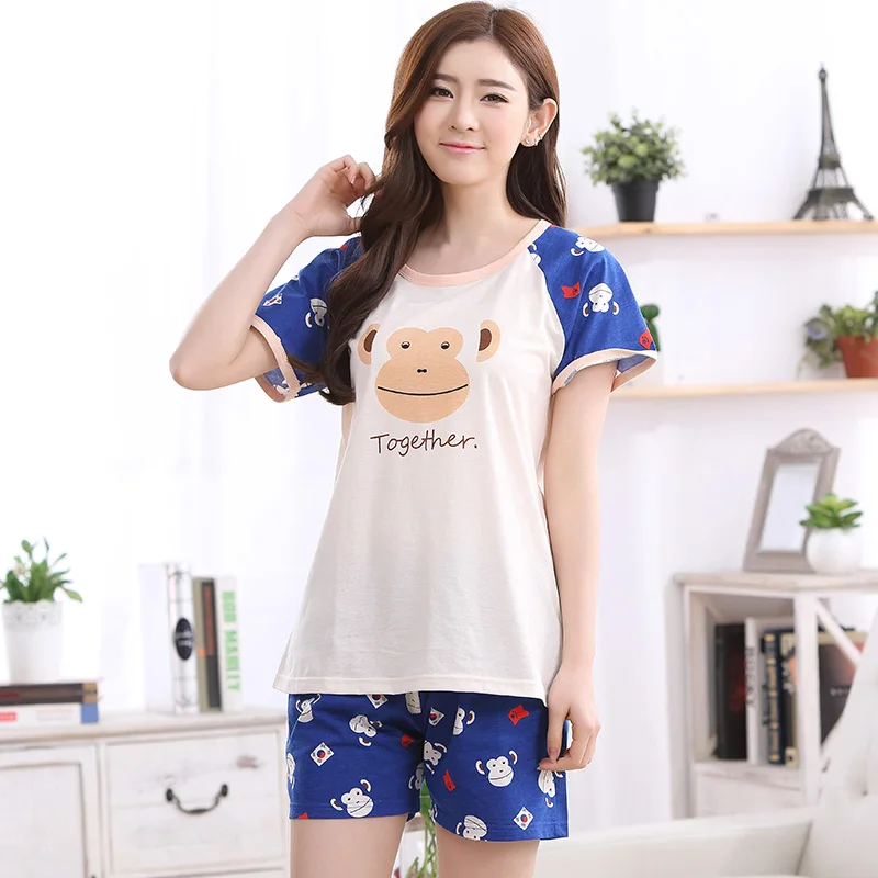 Летние хлопковые женские пижамные комплекты пижама с героями мультфильмов для