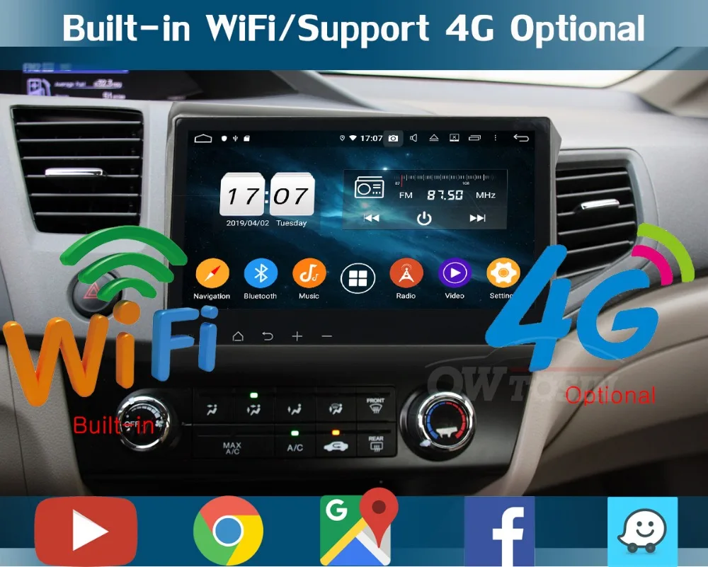 10," ips 8 Core 4G+ 64G Android 9,0 Автомобильный мультимедийный dvd-плеер gps радио для Honda Civic 2011 2012 2013 DSP CarPlay