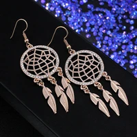 wholesale 12pairs rose gold color crystal dreamcatcher dangle drop earrings for women gift party earrings love girl
