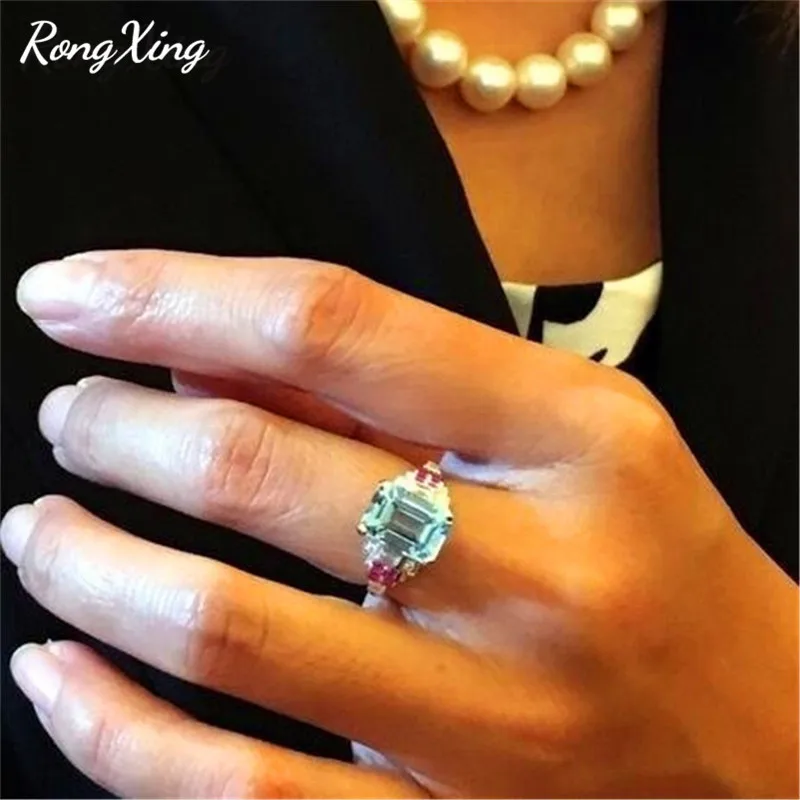 RongXing океан синий квадратный камень роскошные обручальные кольца для женщин белое золото заполненное кольцо с камнем по месяцу рождения обещание на помолвку ювелирные изделия