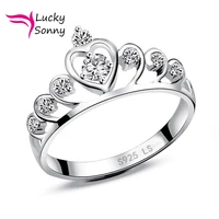 luxury wedding crown rings for women jewelry authentic 925 sterling silver engagement ring zircon crystal anillos de plata