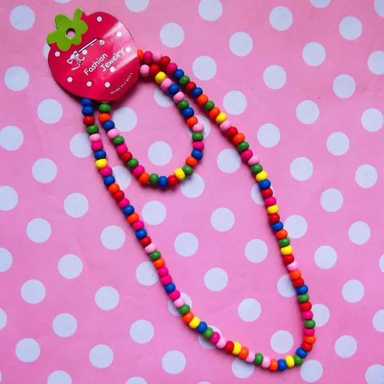 2set New Elastic Rope Children Wood Beads Necklace Cute Flower Combination Environmental Beautiful Gifts bracelet | Украшения и