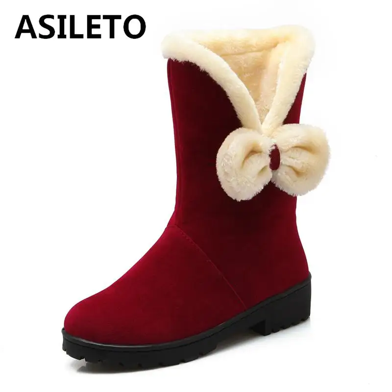 ASILETO/теплые сапоги до середины икры Женские зимние с бантом Зимние botines mujer bota