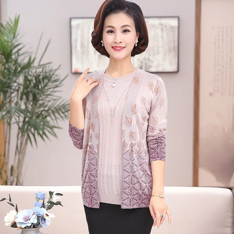 ASLTW 2 Pieces Set Sweater Fashion Spring Autumn Print Cardigan Plus Size Leisure O Neck Shirt + Suits |