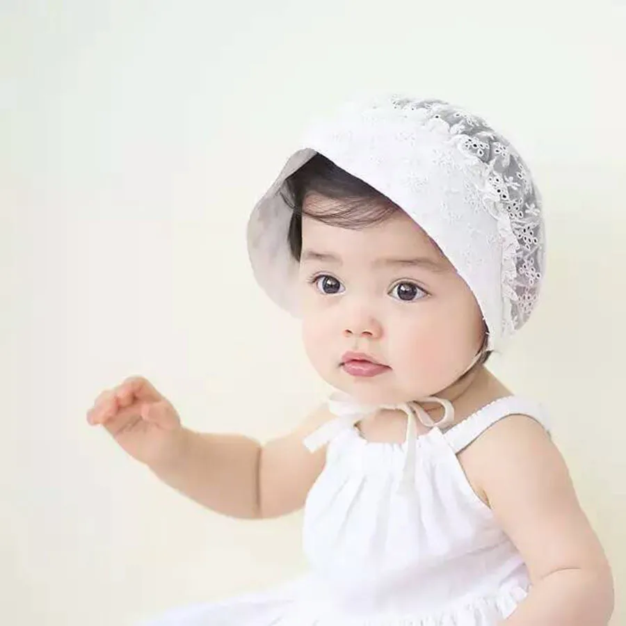 Lace Flower Baby Bonnet Newborn Beanie Hats Spring Summer Lovely Princess Hat Caps Cotton Floral Kids Girls White | Детская одежда и