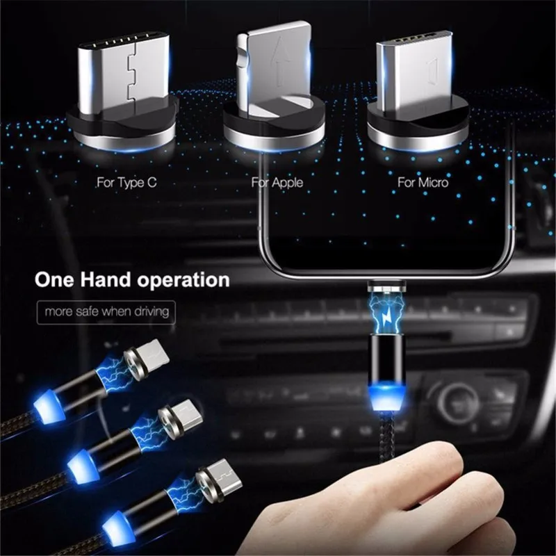 Магнитное зарядное устройство 3 в 1 с Micro USB/Type C /IOS кабель для быстрой зарядки и