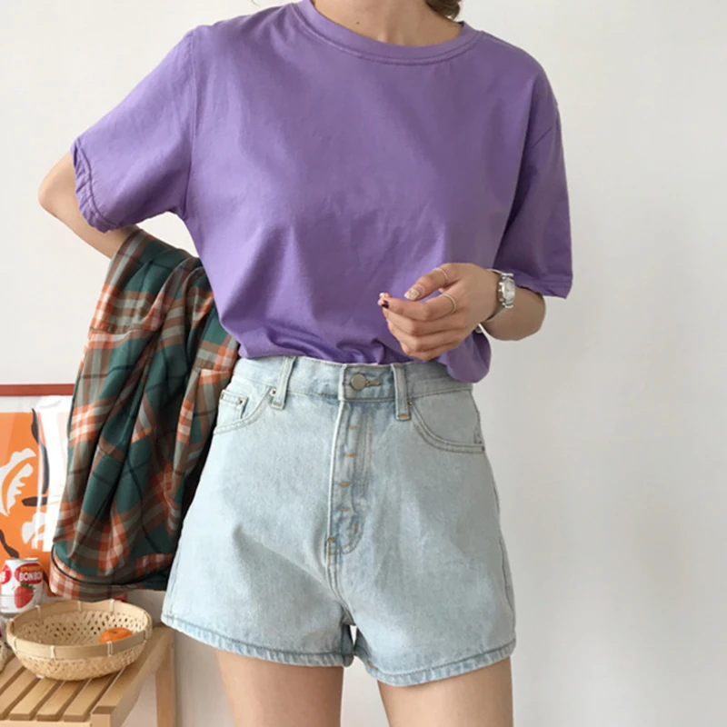 Женские джинсовые шорты с высокой талией в Корейском стиле Харадзюку