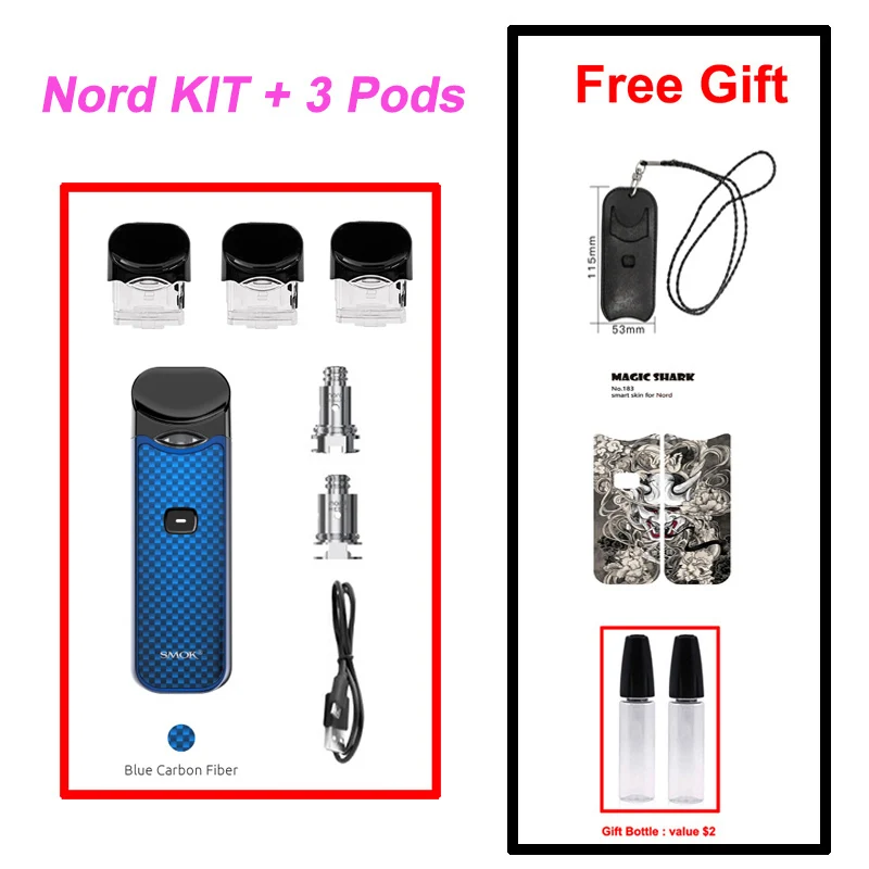 Blue Carbon Fiber SMOK Nord Pod Vape 1100 мАч батарея 3 мл Pod система обычная сетка катушка электронная сигарета комплект испаритель VS SMOK NOVO Minifit комплект - Цвет: Blue Carbon Fiber