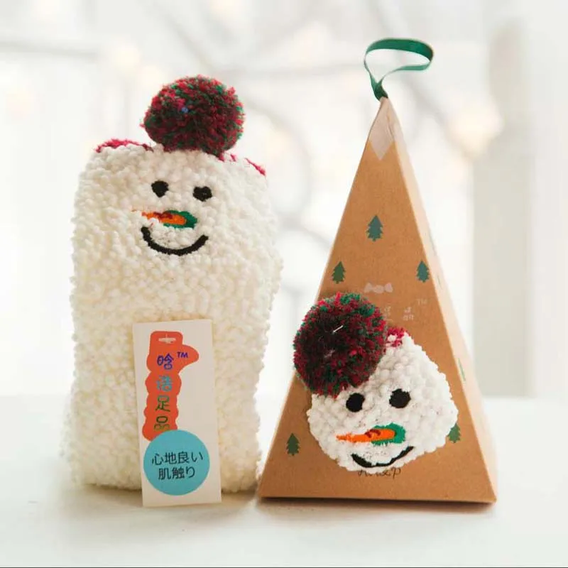 snow man Рождественские носки для женщин, зимний подарок, 3D дизайн, пушистый бархат кораллового цвета, толстый, полотенце, пол/носок для сна, высокая Подарочная коробка, 5 пар - Цвет: snow man