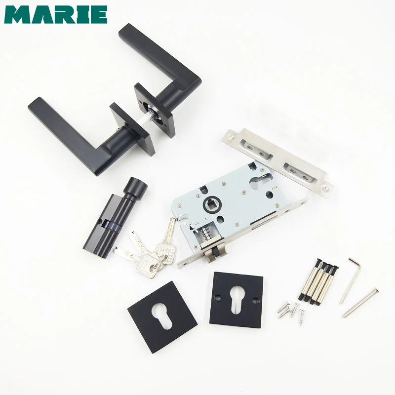 Черная алюминиевая дверная ручка 1 комплект для интерьера спальни гостиной рычаг