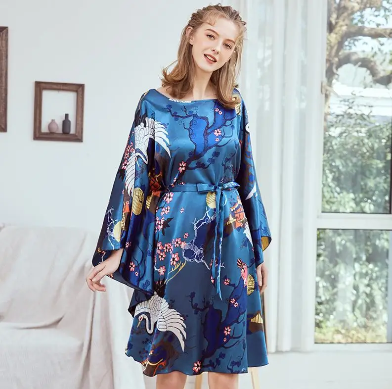 Style 3 Женская ночная рубашка из искусственного шелка, новинка, ночная рубашка с принтом, 6XL, свободная ночная рубашка, одежда для сна с рукавом «летучая мышь», домашняя одежда - Цвет: Style 3