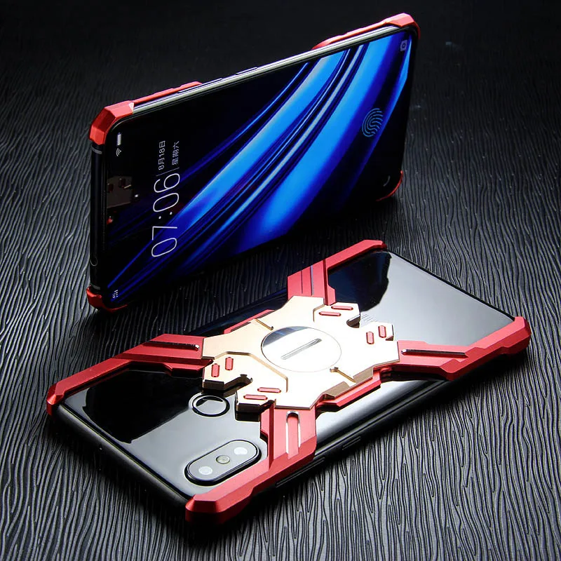 Для xiaomi mi 8 Чехол Броня тяжелый песочный металлический Алюминий ЧПУ защиты Скелет голову чехол для телефона чехол кронштейн - Цвет: red Gold