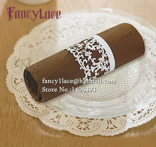 

Free Shipping 50pcs Laser Cut Lace Flower Napkin Buckles Paper White Napkin Rings for Wedding Party decoration Wedding Favors