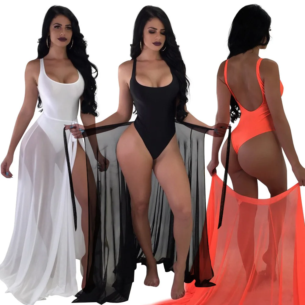 

One Piece Swimsuit+Cover Up Summer Swimwear Women Plus Size Sexy Bodysuit High Cut Bathing Suit maillot de bain two Pieces Sets