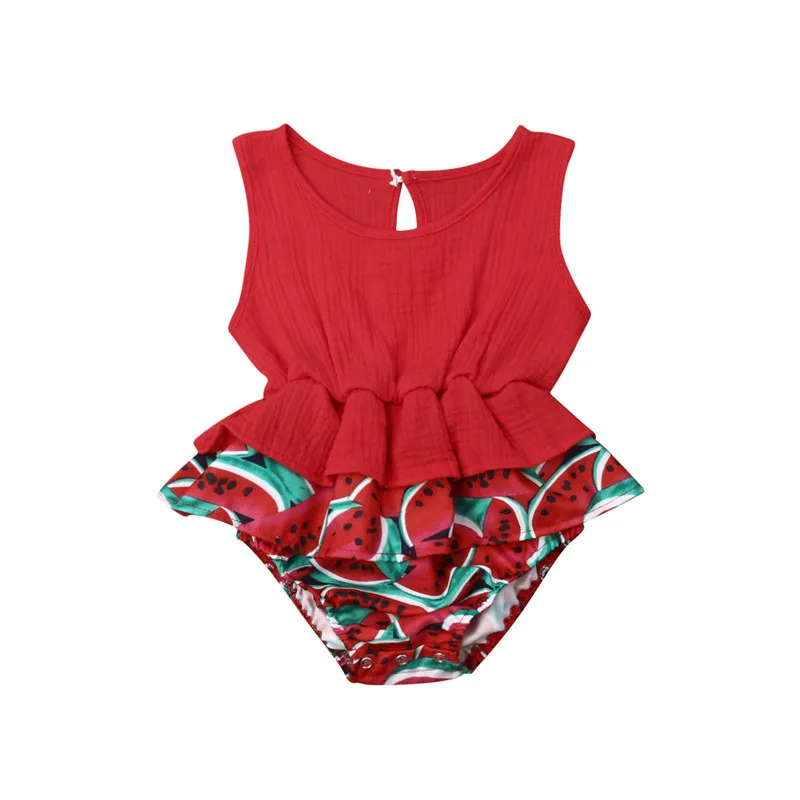 Цельнокроеный Новый комбинезон принцессы с рюшами и арбузом для маленьких