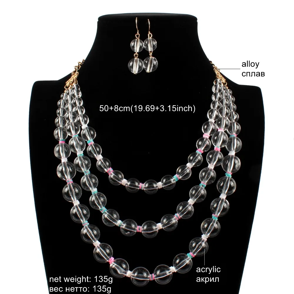 Fashion Beads Jewelry Sets Women Girls Multi-layer Statement Necklace Earrings Set Ladies Party Female Chunky Necklaces | Украшения и