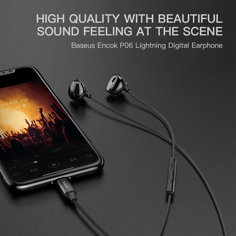 Baseus P06 проводные стерео наушники для iPhone X 8 7 бас звук Hifi наушники для iPhone Lightning Jack наушники с микрофоном для ios