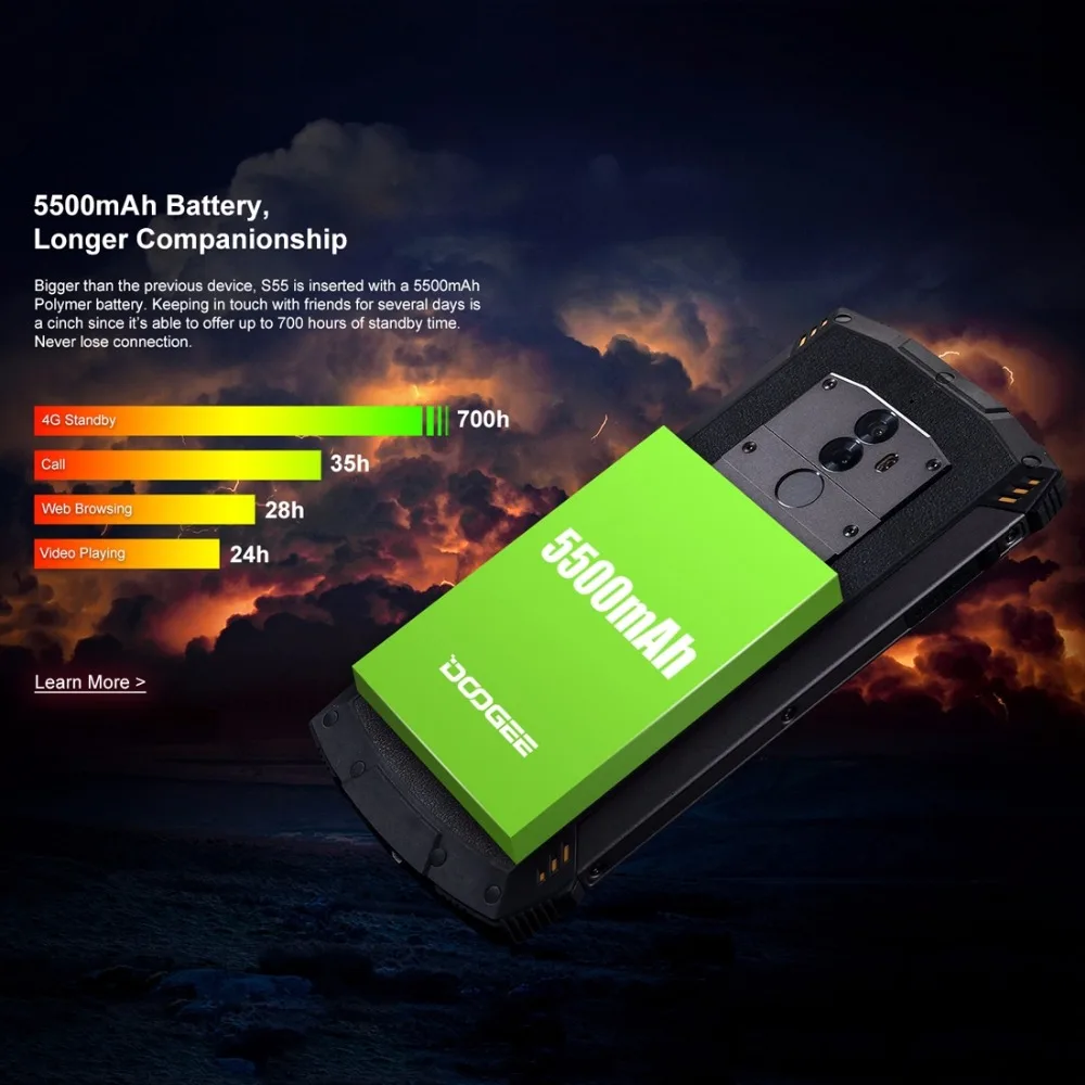 DOOGEE S55 IP68 Водонепроницаемый MTK6750 восьмиядерный смартфон Android 8 0 5 &quot4 GB Оперативная