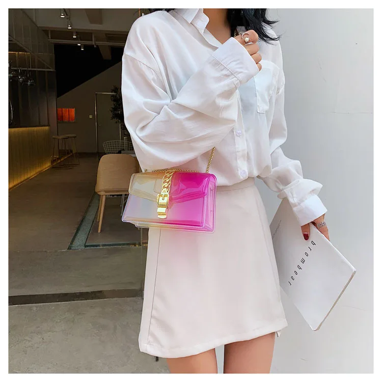 8 Colors Fashion Jelly Bag Casual Panelled Chain Shoulder Messenger Bags Summer Transparent Women Purse and Handbags Channel Bag