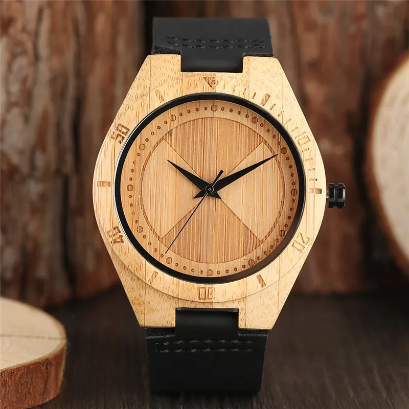 

Classic Wooden Watch Sector Design Bamboo Case Analog Creative Gift Quartz Wristwatch Stylish Clock Hour Unisex Trendy reloj