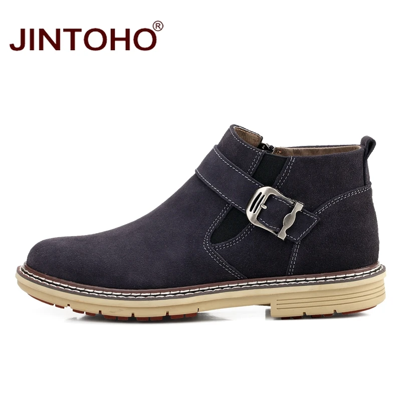 JINTOHO Мужская зимняя обувь модные брендовые мужские ботинки из натуральной кожи