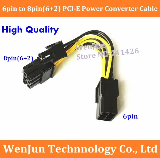 500PCS DHL Free Shipping  6pin to 8pin(6+2) PCI Express Power Converter Cable for GPU Video Card 6-pin to 8-pin