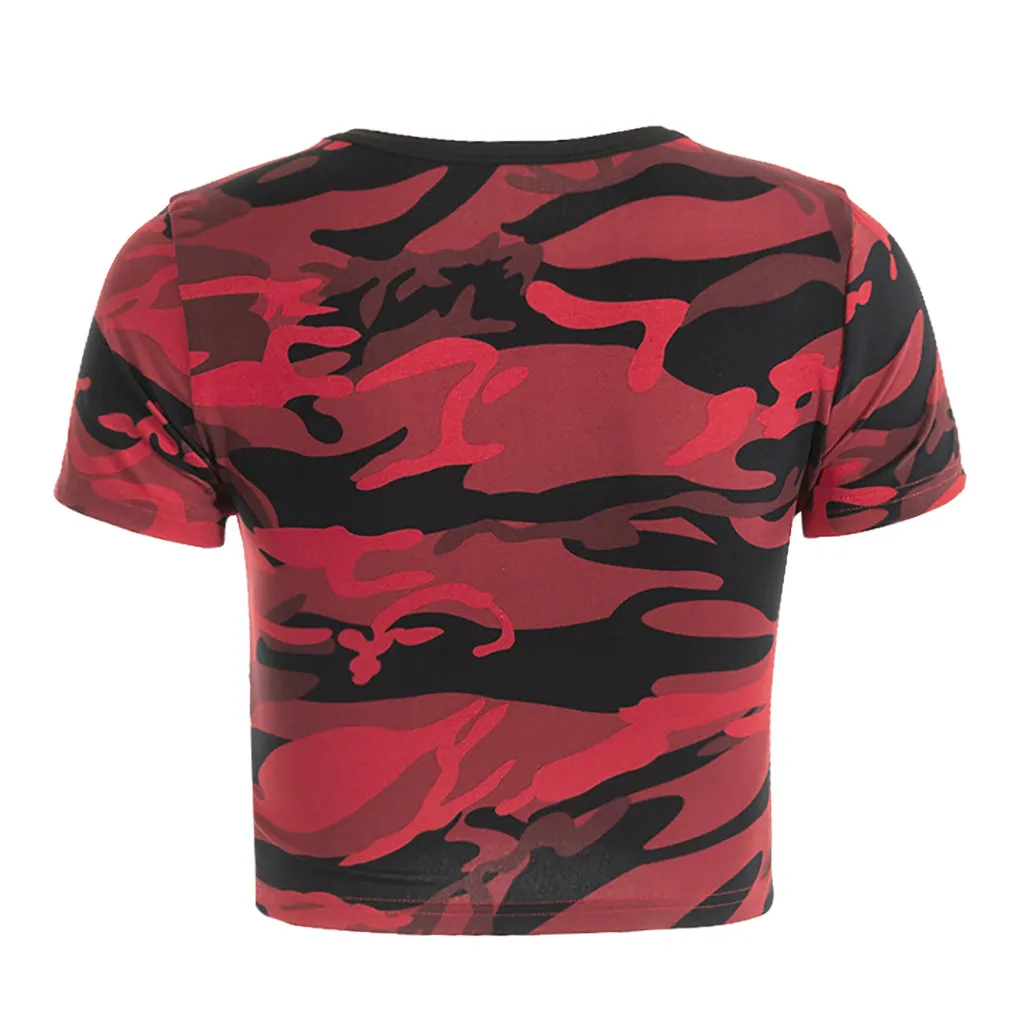 Женская Повседневная с круглым вырезом камуфляжная печатная Футболка коротким