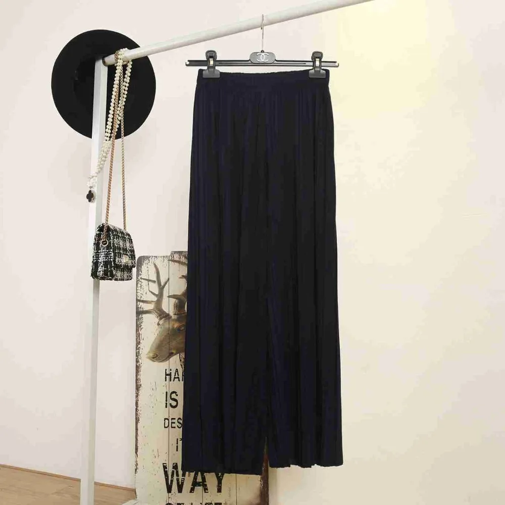 #1906 Summer Pantalon Femme Elastic Waist Chiffon Wide Leg Pants Ankle-length Loose Pleated High Skirts Big Size | Женская одежда