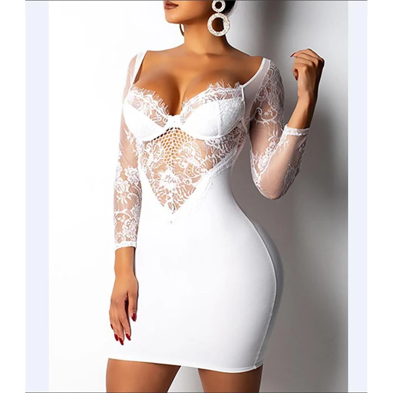 Женское летнее сексуальное платье с v-образным вырезом и длинным рукавом