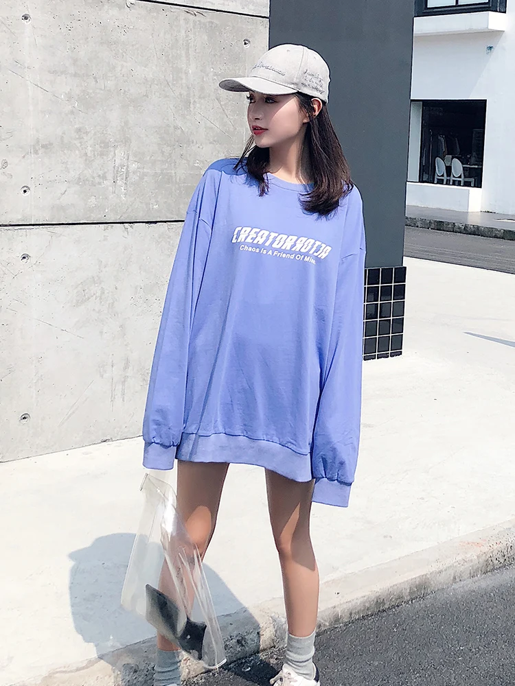 Синяя Длинная толстовка с капюшоном harajuku sudadera mujer exo женские толстовки
