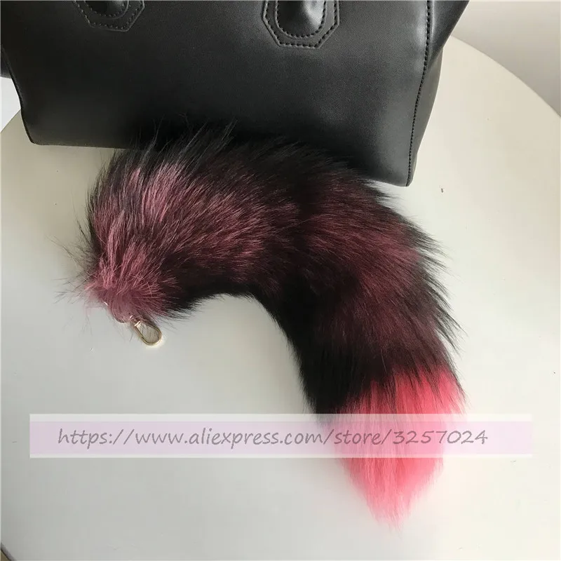 Light red Magicfur-1 шт. 40 см цветная подвеска для ключей сумок из натурального меха серебристой лисы, брелок для косплея, подвеска с кисточками, аксессуары - Цвет: Light red