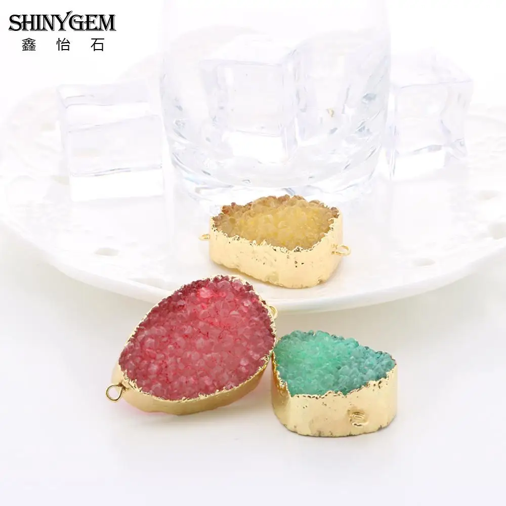 ShinyGem Druzy камень кулон DIY шармы-соединители золотое покрытие много цветов