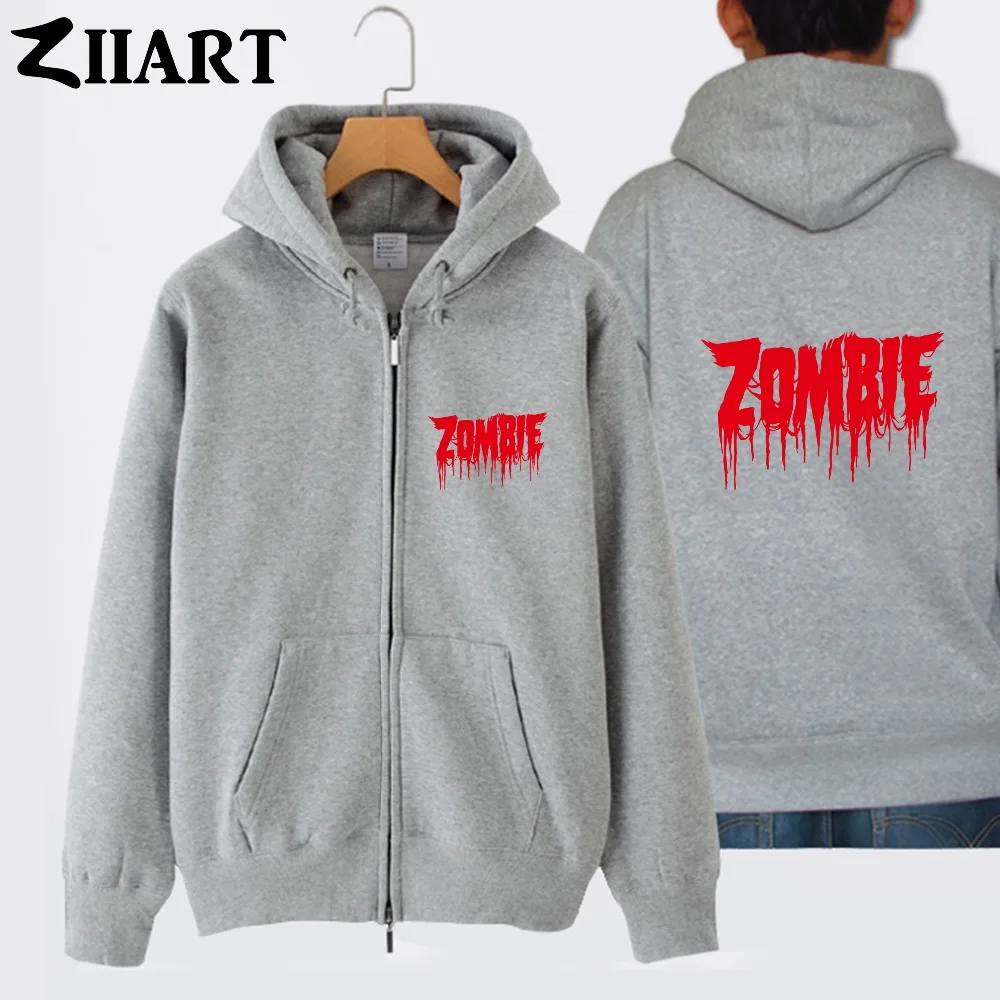 Одежда для пары с надписью bloody zombie хлопковые куртки капюшоном на молнии