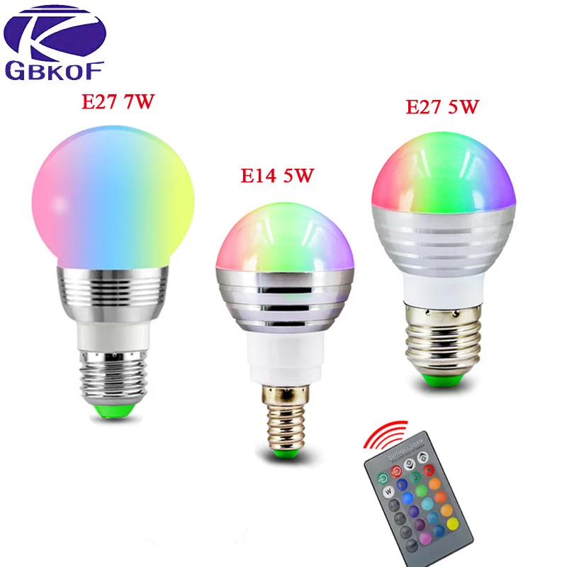 5 Вт/7 Вт RGB Светодиодная лампа E27 E14 85-265 в красочная Точечный светильник Лампочка