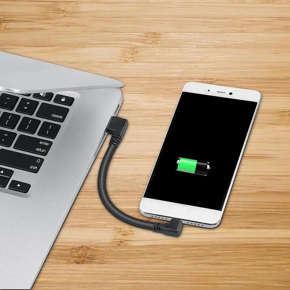 Короткий USB кабель для быстрой зарядки 90 градусов Micro шнур правый угол