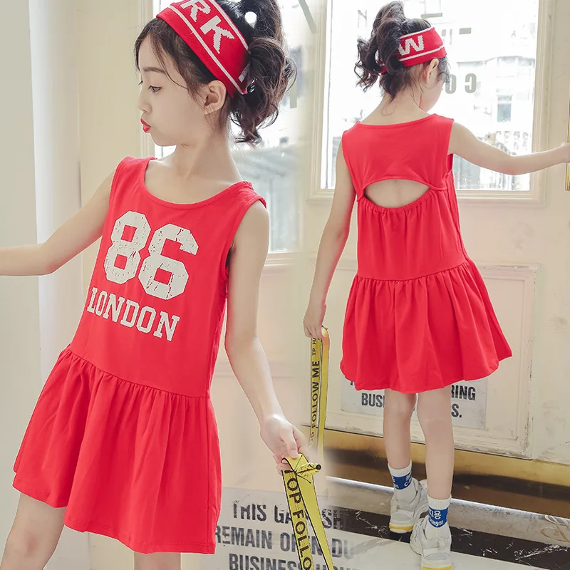 Kids Girls Cotton Summer Dresses 2019 New Big Teenage Sleeveless Dress Preppy for Red Vestidos 8 9 10 12 Years | Детская одежда и