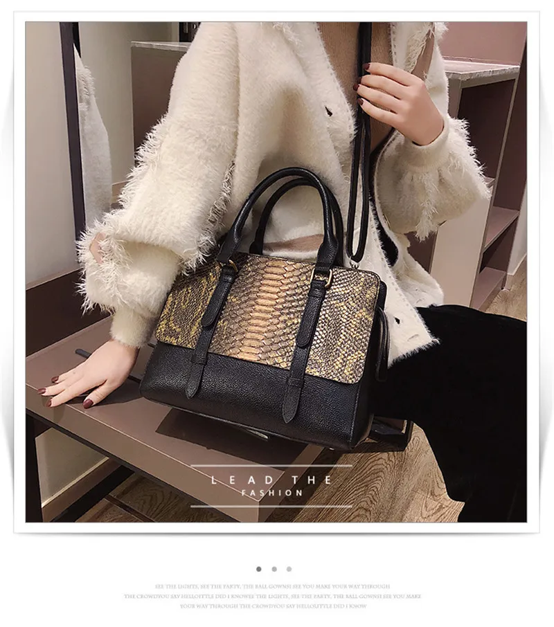Fashion Serpentine Pattern Women Handbag Big Snake Skin PU Leather Crossbody Female Bag Brown Green Sac Femme Large Shoulder Bag