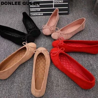 plus size 35 41 women flats slip on flat shoes round toe shallow butterfly knot ballerina slip on loafers faux suede lady ballet