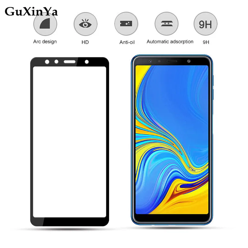 Защитное стекло для экрана Samsung Galaxy A7 2018 полностью клеевое закаленное полное