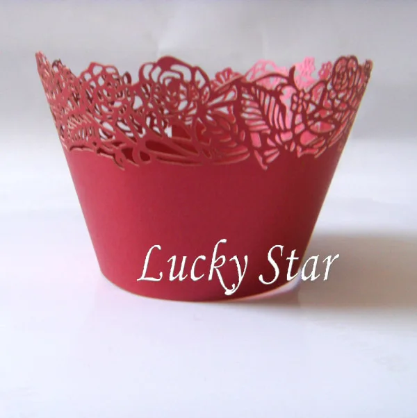 Бесплатная доставка 48 Шт. Красный Сад роза лазерная резка кружева свадьба Кекс