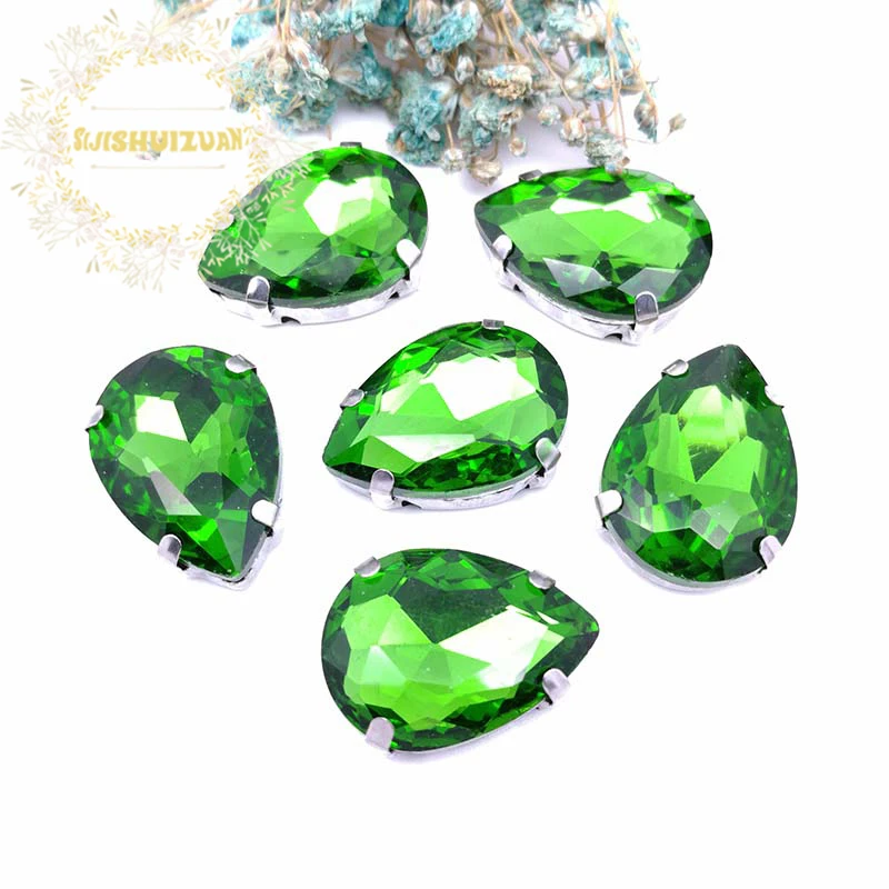 Изумрудная Капля воды shapeCrystal стеклянные пришивные стразы с когтями аппликация