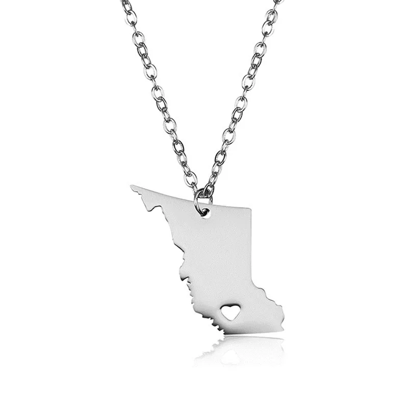 

Elfin New 304 Stainless Steel British Columbia Map Necklace High Quality Canada Map Heart Pendant Necklace Women Map Jewellery