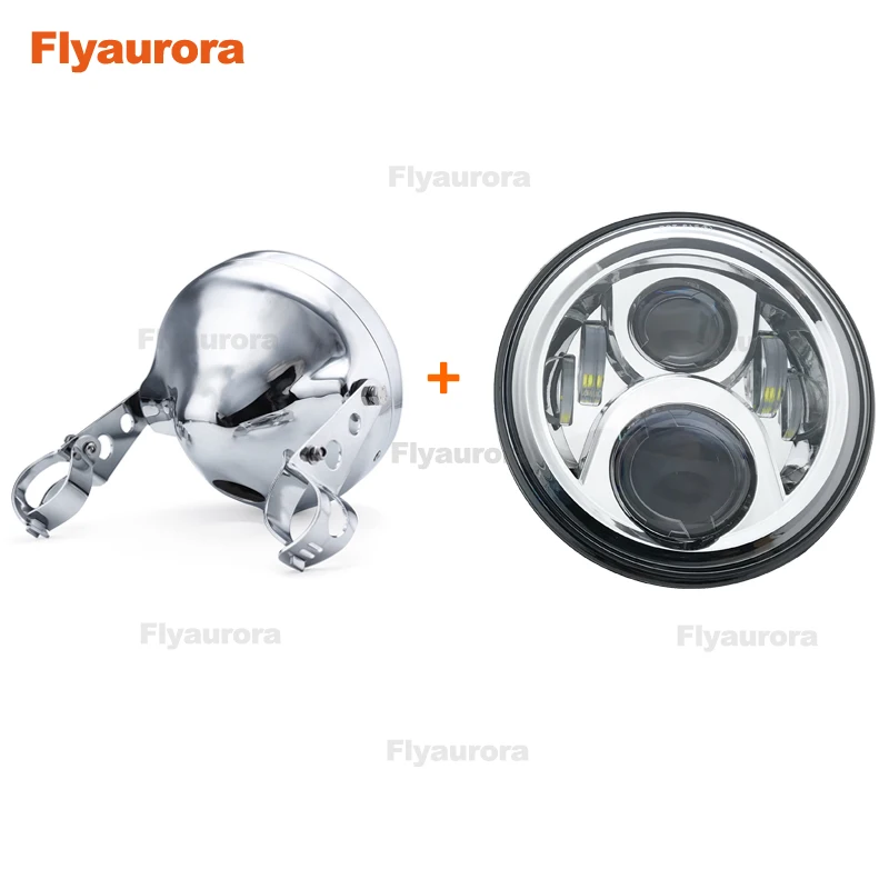 chrome combo Универсальный " Led автомобиль мотоцикл фар H4 Phare фарол Moto фары головного света для honda cb400 honda cb750 honda cb600 - Цвет: chrome combo