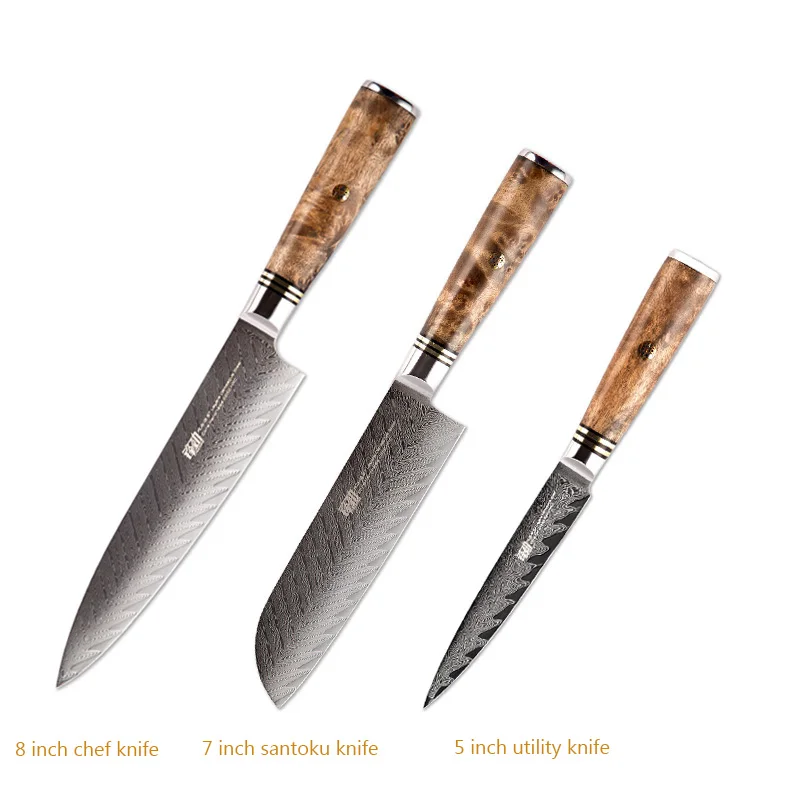 3 pcs-a FINDKING 6 комплект ножей AUS-10 Дамасская сталь Sapele деревянная ручка стрелы шаблон набор ножей из дамасской стали 67 слоев шеф-повара кухонный нож - Цвет: 3 pcs-a