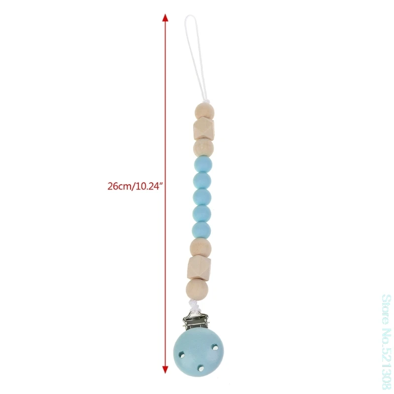 

2020 New Candy Color Pacifier Clip Chain Holder Wood Silicone Beads Nipple Dummy Holder